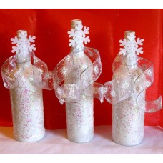 White Christmas Decorative Glittered Snow Wine Bottles Set of 3 Winter Wedding   332482296853